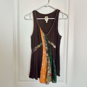 Anthropolgie Brown and Multicolor Patchwork Tank Top